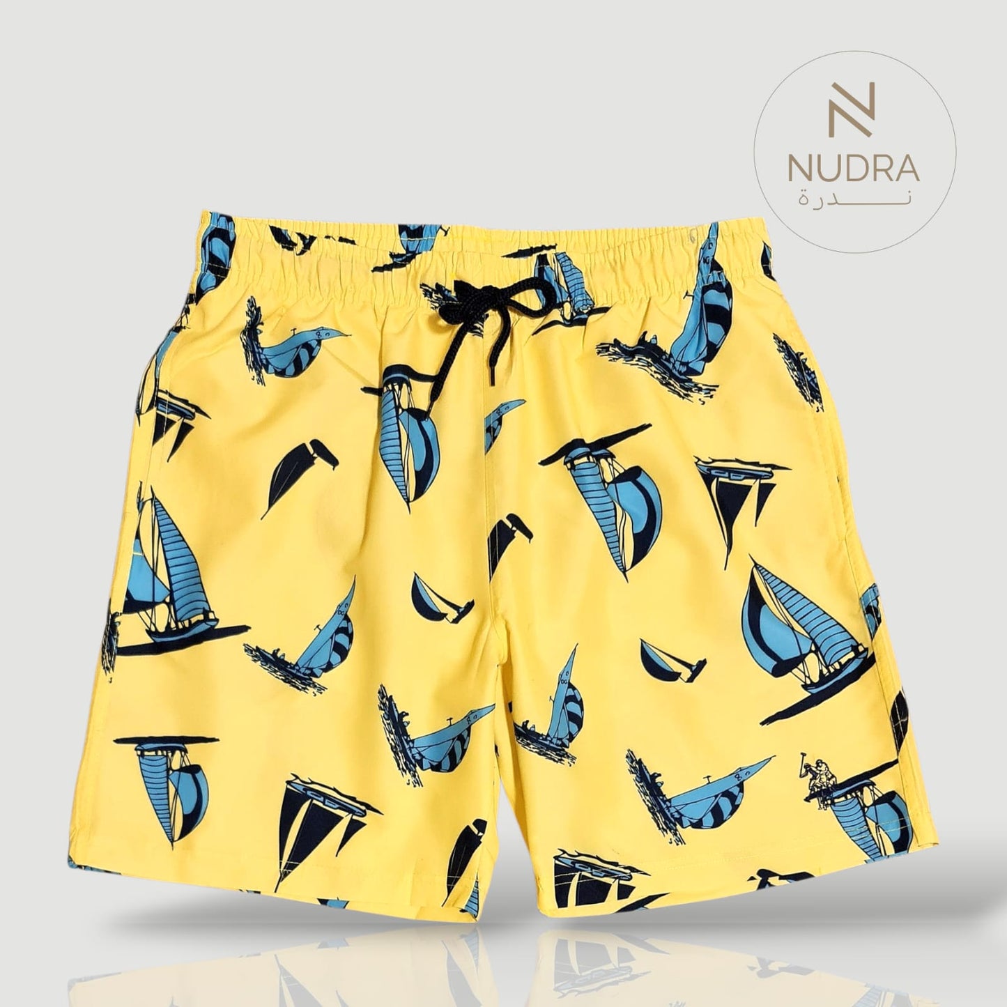 Yellow Sailboat Print Men's Swim Shorts
