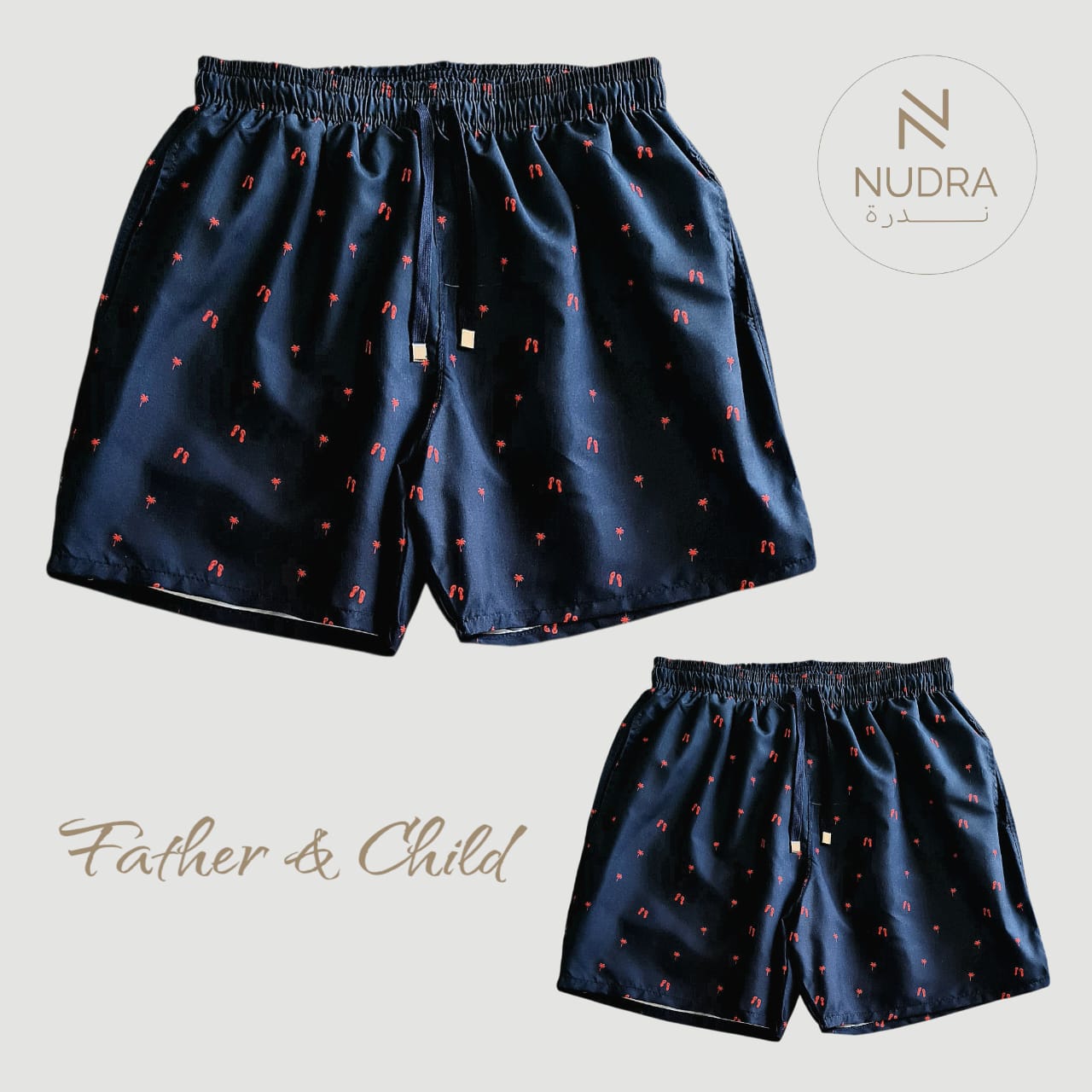 Men's & Boys' Navy Patterned Swim Shorts Set