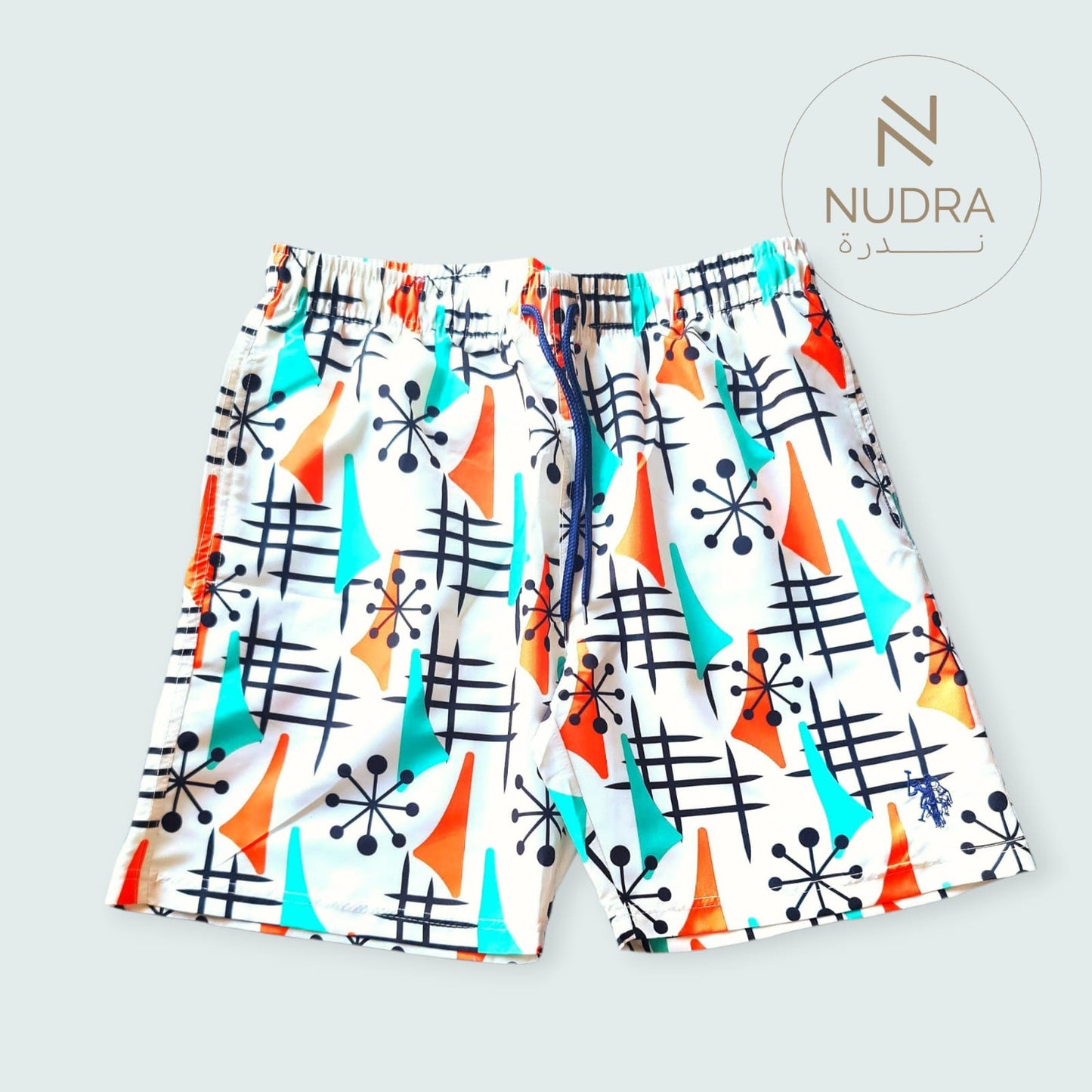 White Abstract Print Men's Swim Shorts