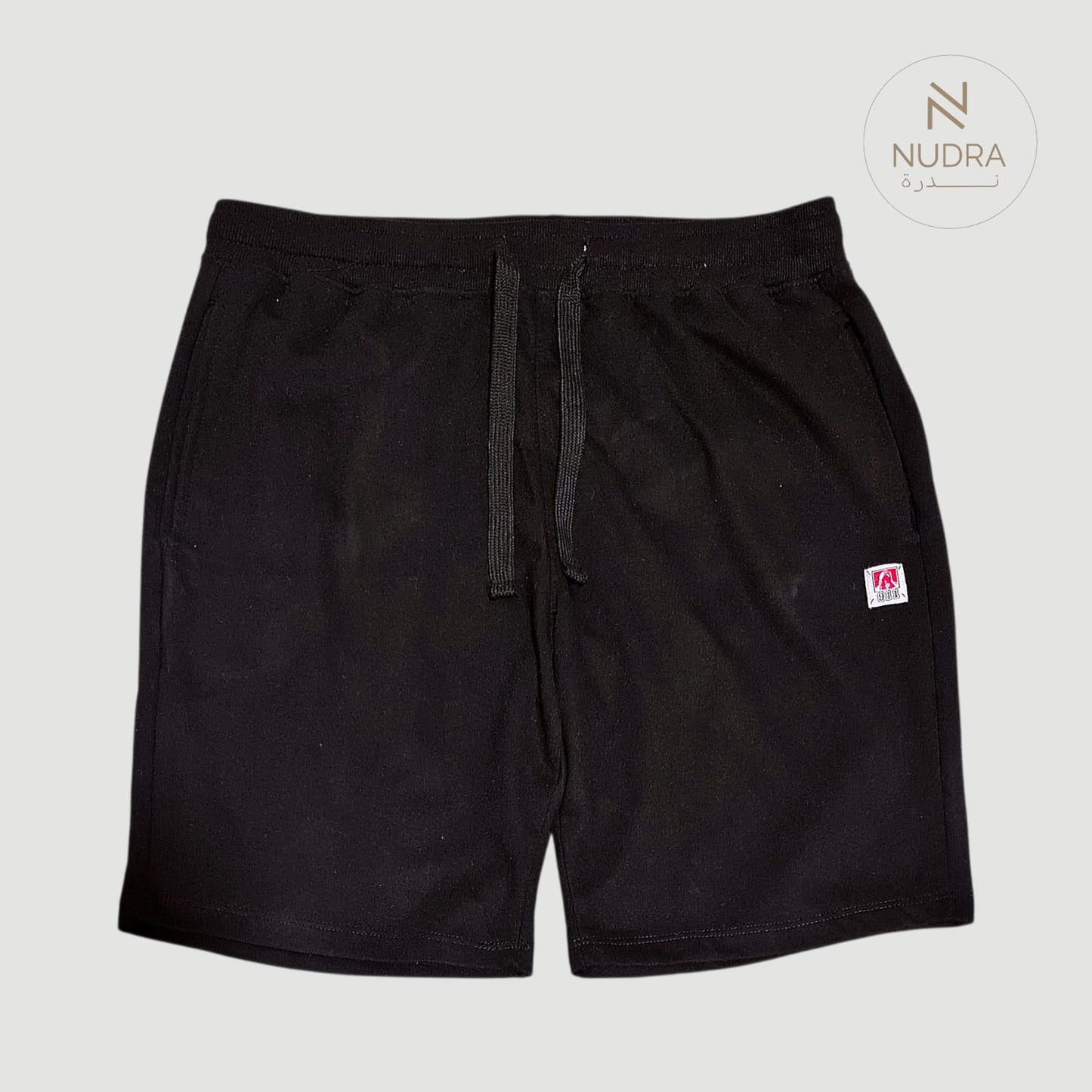 Black Men's Cotton Shorts with Red Logo