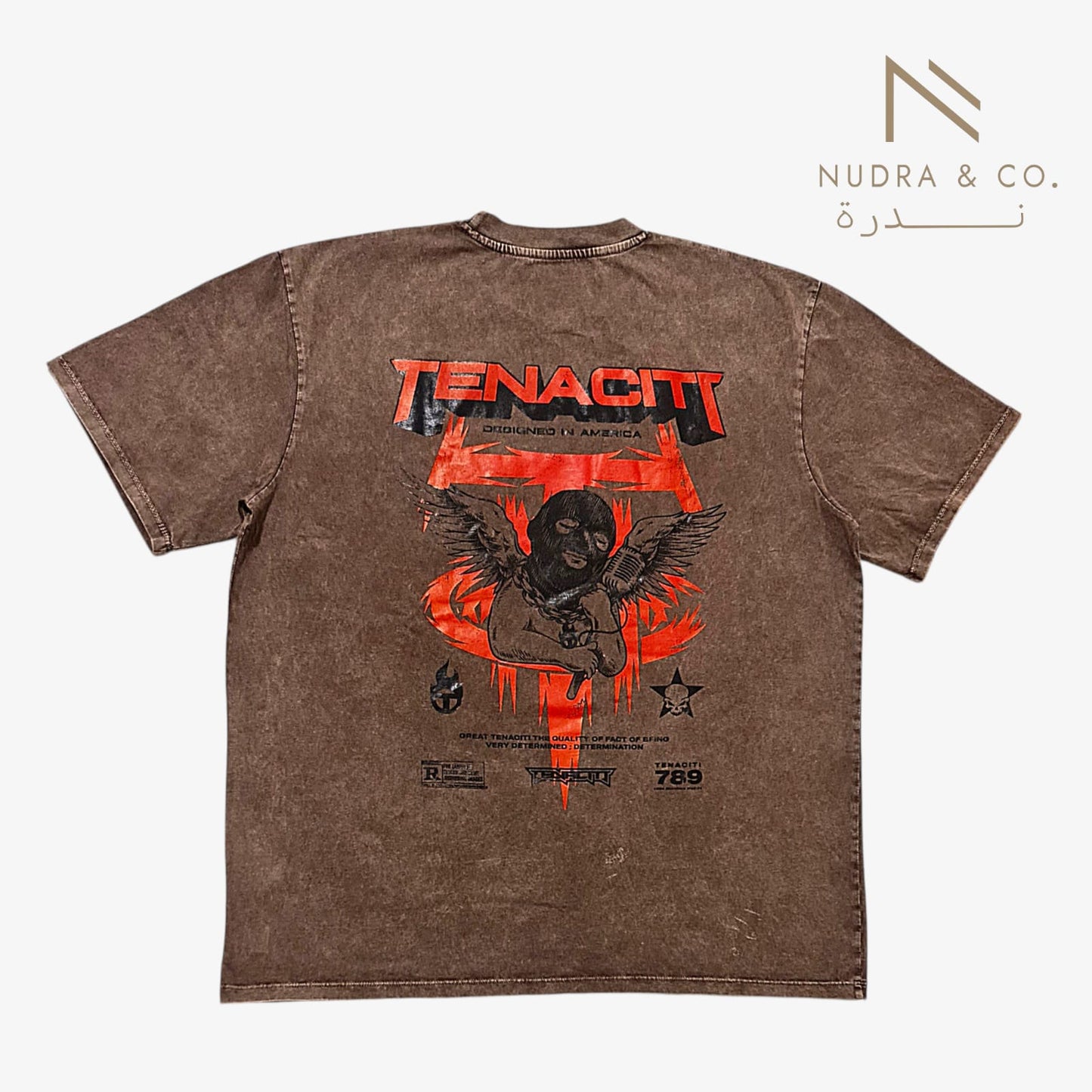 Men's Washed Brown Graphic T-Shirt - Tenacity Print
