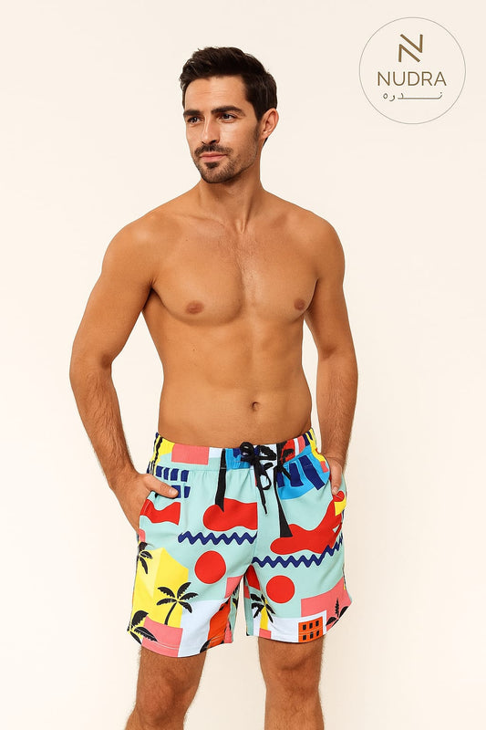 Vibrant Abstract Multi-Color Swim Trunks