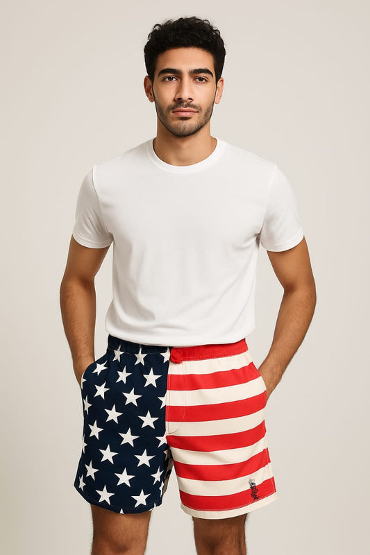 USA Flag Print Beach Swim Shorts