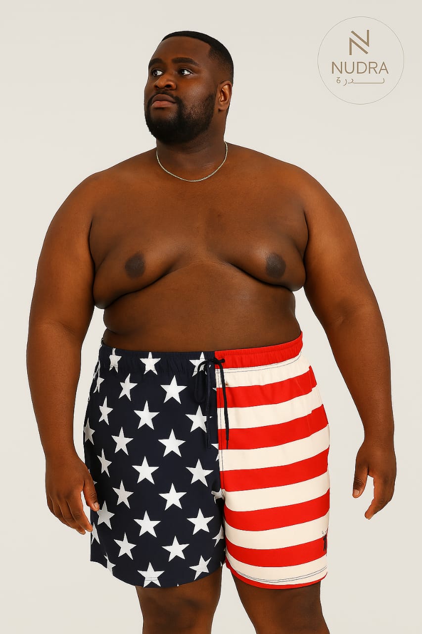 USA Flag Print Beach Swim Shorts