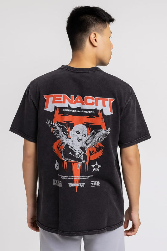 Tenaciti "Winged Reaper" Acid-Wash Graphic Tee