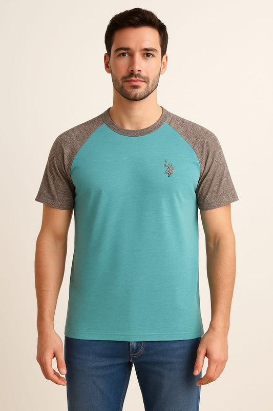 Men's Teal Raglan T-Shirt with Grey Sleeves