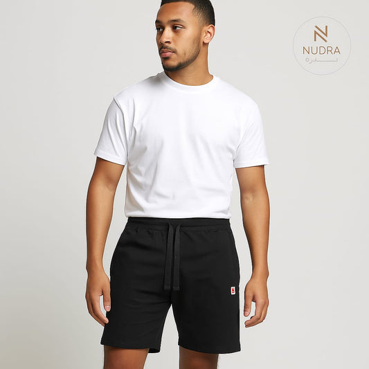 Black Men's Cotton Shorts with Red Logo