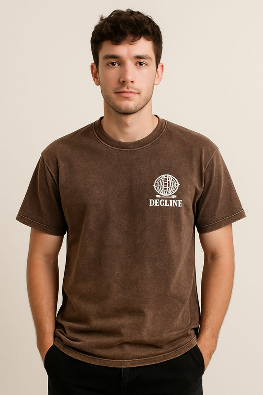 Men's Washed Brown Graphic T-Shirt