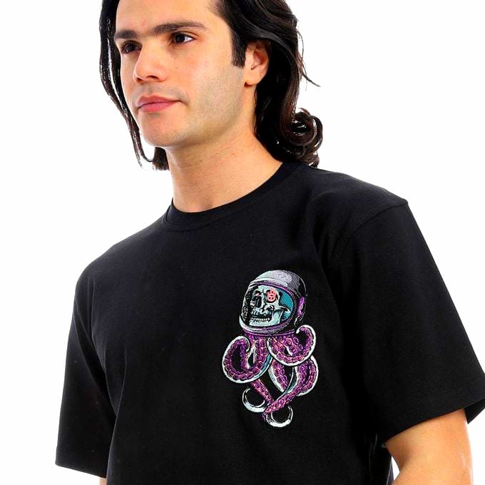 Men's Black Astronaut Octopus Graphic T-Shirt