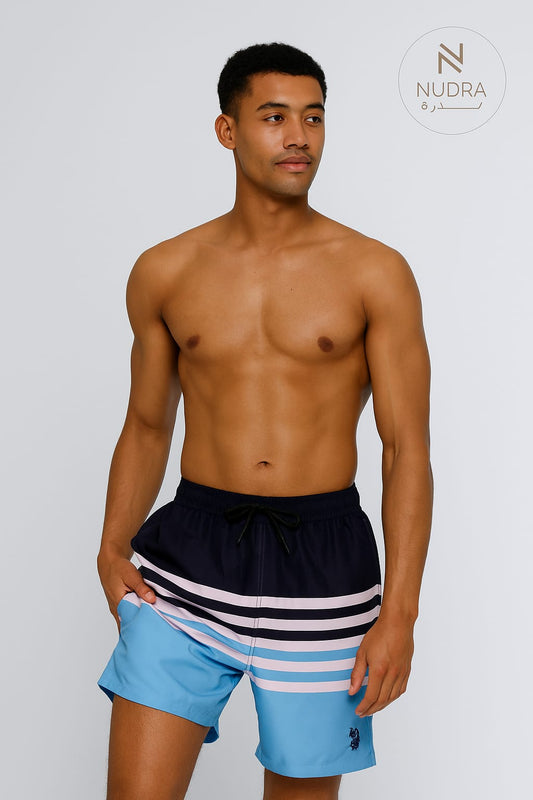 Men's Striped Swim Shorts - Blue & Navy